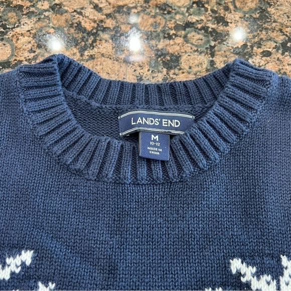 Lands’ End Deer Sweater Size Medium (10-12) Navy Blue/Red - Picture 3 of 6
